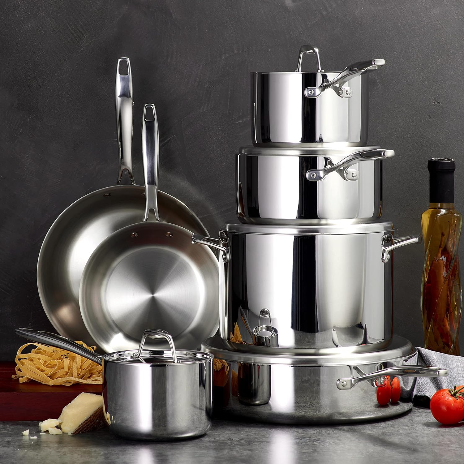 Tramontina Signature Tri-Ply Clad Stainless Steel 12-Piece Cookware Set with Lids